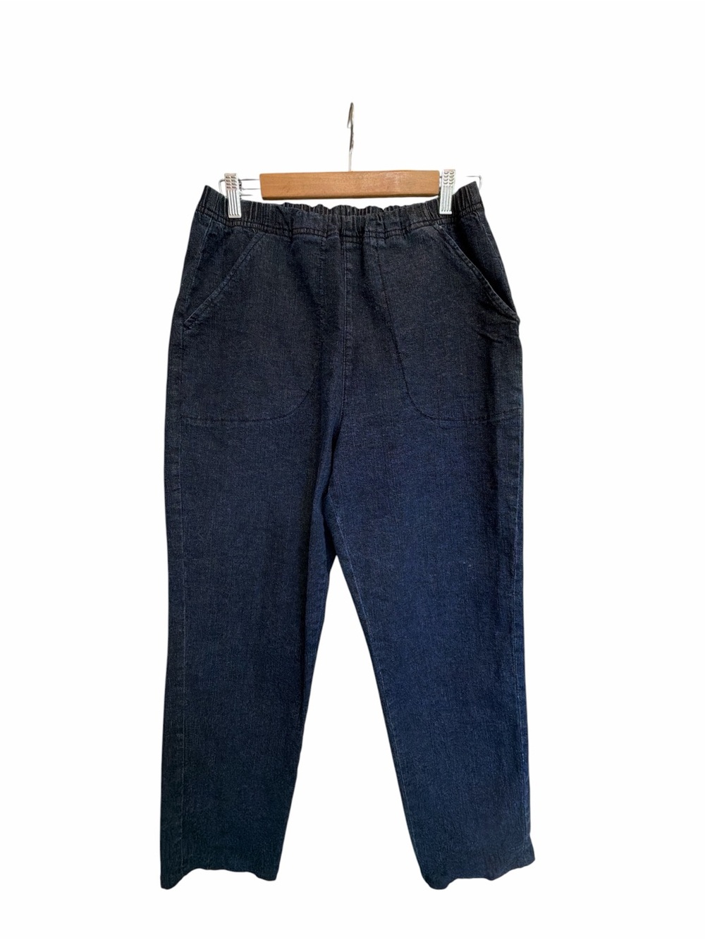 Barrel Leg Denim Pants High Rise Pull On Elastic Waist Utility Jeans Size L - Picture 6 of 8
